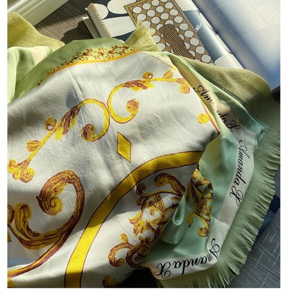 AmandaX “Impression of Summer” Silk-Wool Jacquard Large Scarf/Shawl Throw - Picture 7 of 16